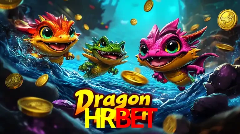 Arte promocional do jogo Dragon Hatch com três adoráveis dragões bebês nadando entre moedas de ouro, um dos slots mais divertidos para jogar no cassino HRBET.