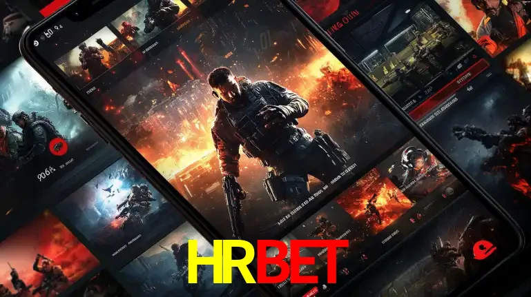 Tela de um celular exibindo uma galeria de jogos de tiro com temática militar, mostrando a variedade de e-sports disponíveis para apostas na plataforma de entretenimento HRBET.